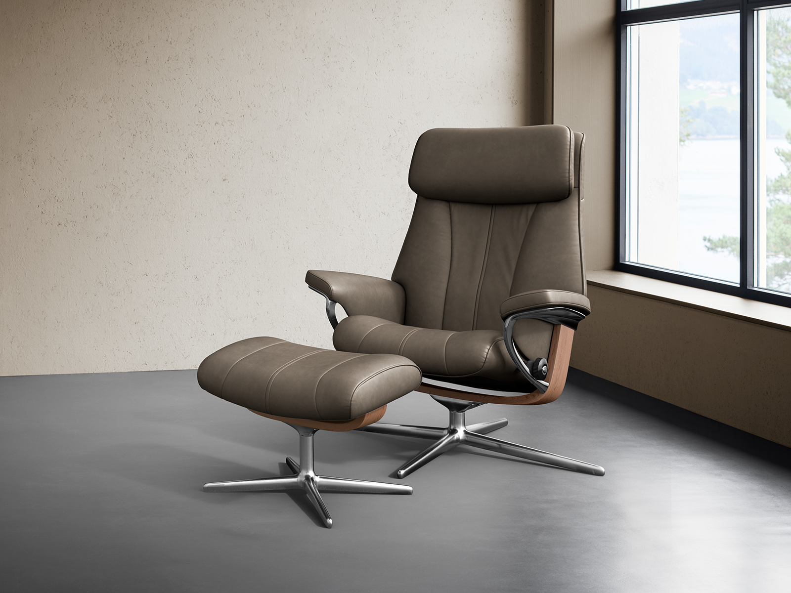 Large Chair and Footstool with Cross Base